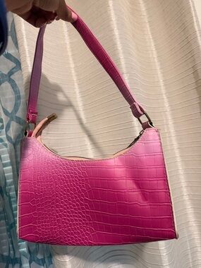 Hot Pink Croc-Embossed Shoulder Bag